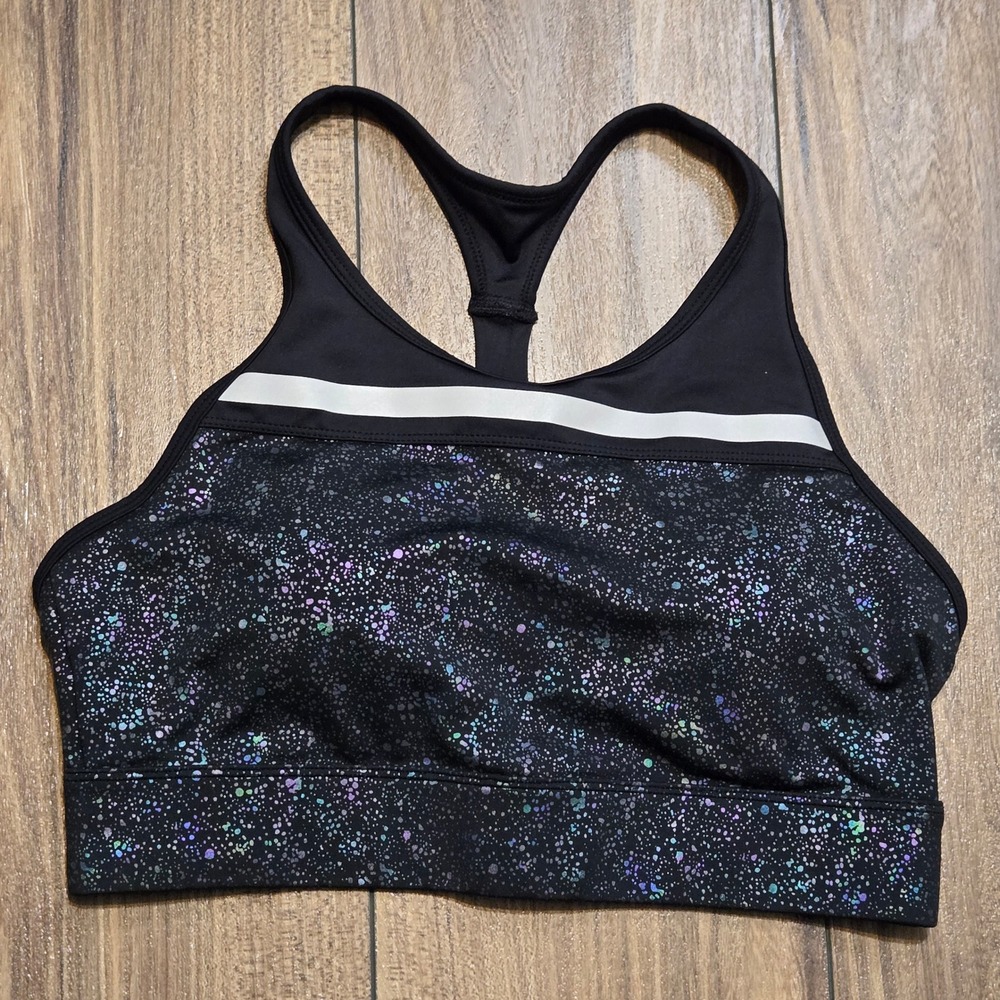 Zyia‎ Active Black Metallic Speckle Sports Bra Racerback Medium